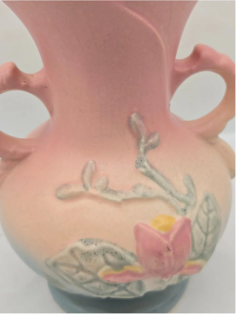 Vintage Hull Art Pottery Magnolia Vase 15-6 1/4 Pink Blue Matte 1940s USA